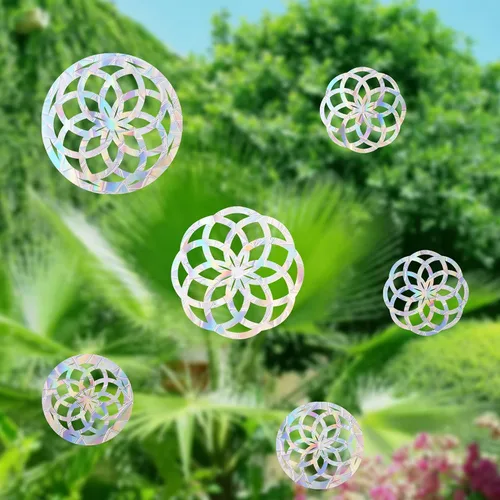 Miniatura 5 de 6 calcomanías de mandala para ventana para prevención de huelgas de pájaros, reutilizable, diseño de arco iris que se adhiere para salvar pájaros