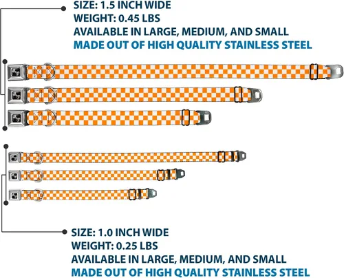 Miniatura 3 de Buckle-Down Checker White/Tan Orange Dog Collar Bone, Small/9-15