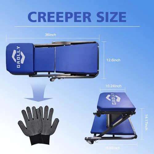 Miniatura 4 de Garage Shop Creepers, Plataforma Deslizante Plegable Z 2 en 1 para Coche, Silla de Garaje con Rodillos Ajustable de 36" para Acostarse o Sentarse