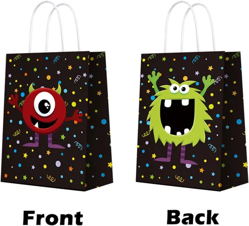 Miniatura 3 de Bolsas de regalo de fiesta temática de monstruos para suministros de fiesta de monstruos de color, bolsas de papel kraft para decoraciones de fiesta