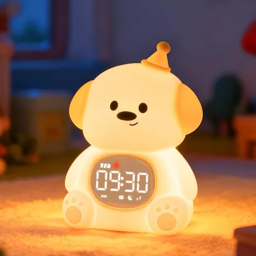 Miniatura 14 de Reloj despertador de conejo con luz nocturna para niños con entrenamiento del sueño y máquina de sonido, lámpara de silicona recargable