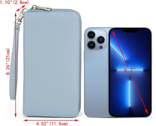 Miniatura 7 de UTO Cartera de cuero con cremallera alrededor de tarjetero organizador de pasaporte para damas con cartera de viaje con correa de muñeca