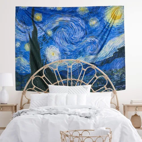 Miniatura 6 de IcosaMro Tapiz de pared con diseño de noche estrellada, V. Gogh Art - Tapices de pared [51 x 60 pulgadas] [dobladillos doblados], mantel de manta
