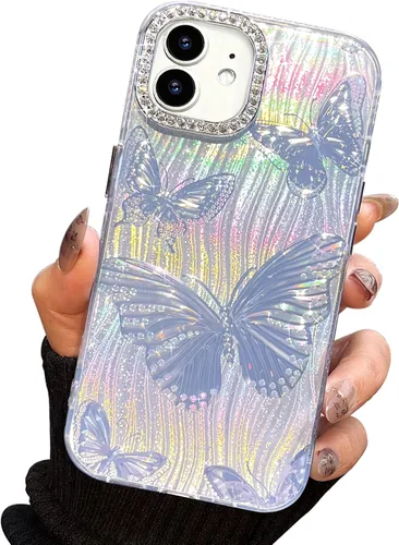 Miniatura 93 de I-MGAE-IN-AR Funda compacta para iPhone 11, diseño de mariposa, marco de protección de lente de cámara con diamante 3D, bonitas fundas protectoras
