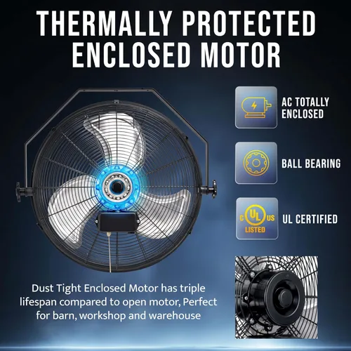 Miniatura 5 de Tornado Ventilador de Montaje en Pared de Alta Velocidad de 18 Pulgadas – Ventilador de Metal de Grado Industrial con Ajustes de 3 Velocidades
