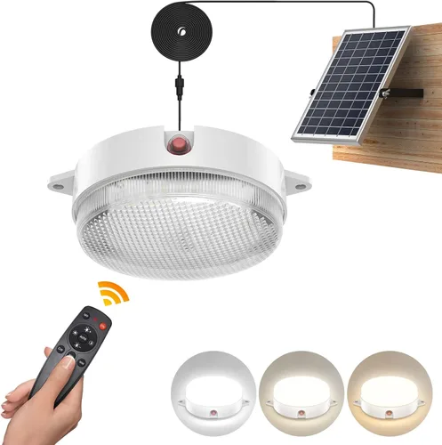 Miniatura 10 de Paquete de 2 luces solares de techo, diurna y nocturna, 3200 K/4000 K/6000 K, luces de cobertizo regulables con interruptor de encendido/apagado