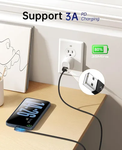 Miniatura 2 de Cable USB a USB C de 90 grados de 60 W, carga rápida de 3 pies, paquete de 2 cables USB A a USB C, cable USB tipo C de ángulo recto para iPhone