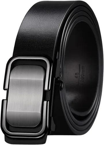 Oyifan Cinturón negro para hombre, cinturón de diseñador de vestido de cuero genuino para hombres, moda Slide Ratchet Click Casual Mens Belt para