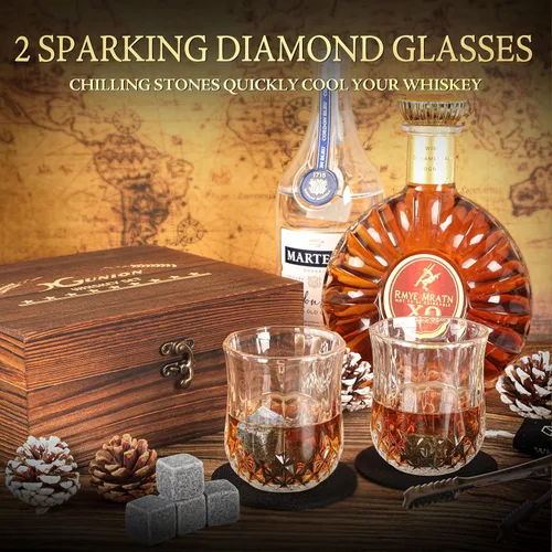 Miniatura 7 de Juego de regalo de rocas de whisky para hombres, papá, novio, juego de vasos de whisky con 2 piedras de whisky y posavasos, regalos para el Día