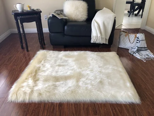 Miniatura 15 de LAMBZY Alfombra cuadrada de piel de oveja sintética, súper suave, hipoalergénica, de pelo de felpa de primera calidad