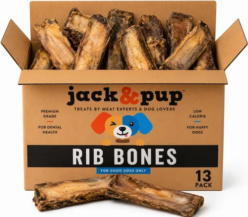 Jack&Pup Huesos de costilla de 6 pulgadas para perros (paquete de 13) – Huesos de carne de res naturales de un solo ingrediente para perros,