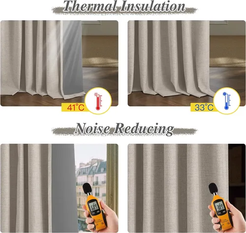 Miniatura 6 de StangH Cortinas Plisadas Completamente Opacas para Dormitorio, Cortinas de Lino Beige de 84 Pulgadas de Largo, 2 Paneles, Cortinas Térmicas