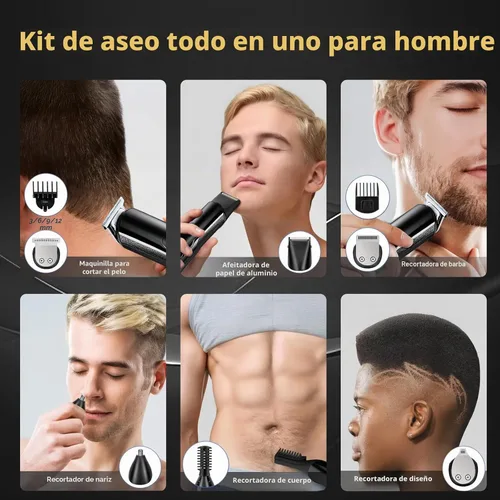 Miniatura 5 de Cortadora de barba para hombres, 20 ajustes de longitud, kit de aseo inalámbrico 14 en 1, maquinilla de afeitar eléctrica impermeable para hombres