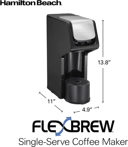 Miniatura 7 de Cafetera Hamilton Beach FlexBrew de servicio individual, máquina de café compatible con paquetes de cápsulas y café molido, negra Next Gen (49900)