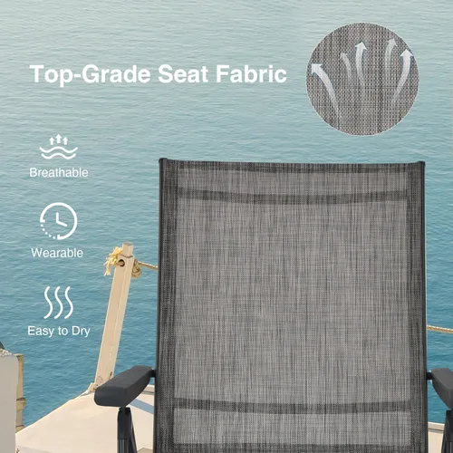 Miniatura 6 de COSTWAY 2 piezas de tumbona plegable, tela ligera y transpirable, silla reclinable de bronceado al aire libre para terraza, playa (gris)