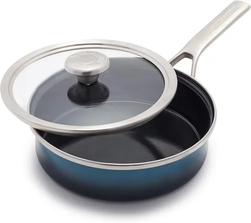Miniatura 17 de Merten & Storck Utensilios de cocina esmaltados con núcleo de acero hecho a mano europea, sartén de 3 cuartos de galón con tapa, inducción, sin PFAS