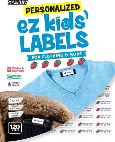 Miniatura 5 de 120 etiquetas de nombre impermeables personalizadas, icono de bola, autoadhesivas, para ropa, escuela, campamento, enfermería, juguetes, multiusos
