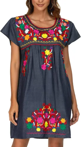 Miniatura 6 de YZXDORWJ - Vestido estilo mexicano, bohemio, campesino, para mujer, falda casual, talla extra grande XXL.