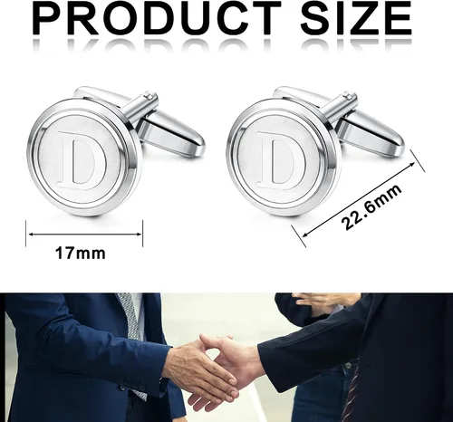 Miniatura 8 de LOLIAS 3 pares de gemelos con iniciales para hombre, juego de gemelos clásicos para hombre, estilo casual a formal, con caja de regalo, gemelos
