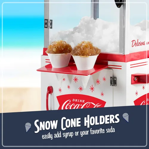 Miniatura 6 de Nostalgia Coca-Cola - Carrito de conos de nieve de 48 pulgadas de alto, hace 48 golosinas heladas, incluye pala de metal, compartimento