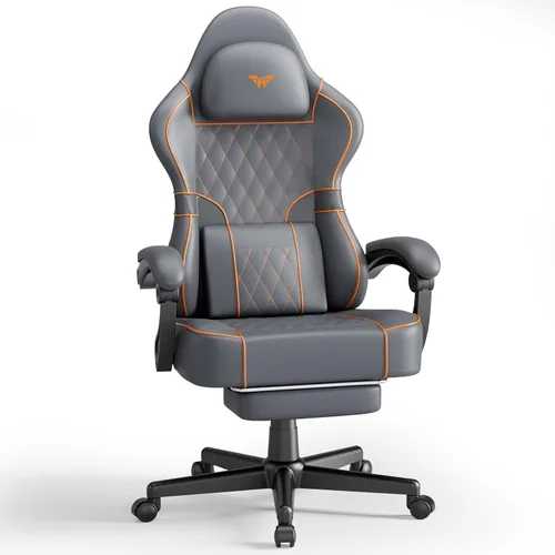 Miniatura 11 de Ferghana Silla ergonómica de cuero para juegos con reposapiés y reposabrazos de acoplamiento, silla de juegos de computadora de respaldo alto