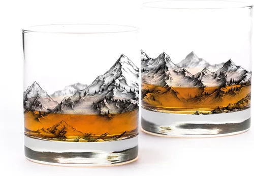 Miniatura 13 de Black Lantern Juego de 2 vasos de whisky, vasos de cóctel antiguos de 11 onzas con ilustraciones de bosque y nubes, vasos de rocas prémium