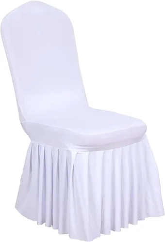 Miniatura 7 de Efavormart 1 juego de fundas para sillas de banquete con volantes y falda plisada de spandex blanco, fundas elásticas lavables con bolsillos