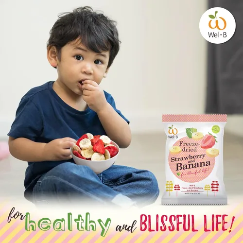 Miniatura 5 de Wel-B Bocadillos de frutas liofilizadas, fresas frescas y plátanos liofilizados para obtener una textura saludable y crujiente mientras conservan