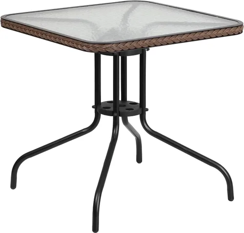 Miniatura 9 de Muebles Flash de 28 pulgadas tabla de cristal moderada cuadrada del metal con el borde de ratán negro