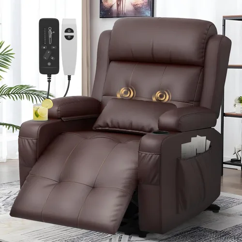 Miniatura 14 de Sofá reclinable de dos plazas, sofá reclinable de masaje de gran capacidad, silla de dos plazas para RV con espacio de almacenamiento, portavasos