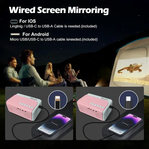 Miniatura 3 de Mini proyector, proyector de video WiFi HD 1080P, proyector portátil para exteriores con trípode, regalo para niños, cine en casa, proyector de Rosa