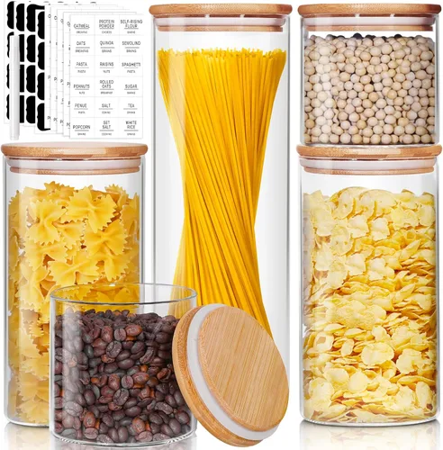 Miniatura 10 de HomArtist Juego de 4 recipientes grandes de vidrio para harina y azúcar, 180oz x2 & 93oz x2, recipientes de vidrio para almacenamiento de alimentos