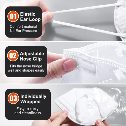 Miniatura 6 de KN95 - Cubrebocas desechables para adultos, paquete de 100 mascarillas KN95 ajustables, protección de 5 capas, transpirable, cómodo, respirador