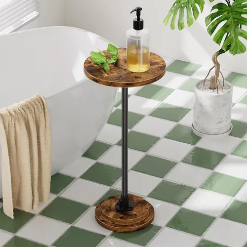 Miniatura 6 de Simple Trending Mesa auxiliar pequeña, mesa redonda para bebidas, mesa auxiliar de sofá para sala de estar, mesas de café para dormitorio, marrón