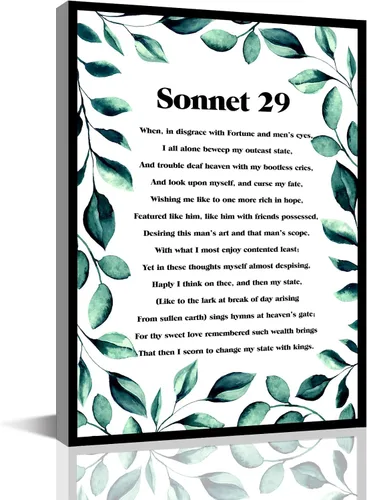 READIKN Lienzo decorativo para pared Sonnet 29, arte de pared de literatura, impresión de poema, decoración de eucalipto, pintura minimalista