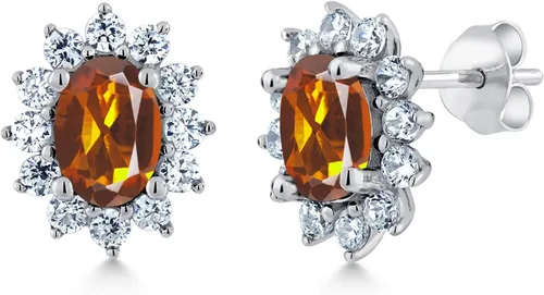 Miniatura 92 de Gem Stone King Aretes ovalados de plata de ley 925 de 0.276 x 0.197 in con piedra natal de la princesa Diana, estilo halo real para mujeres