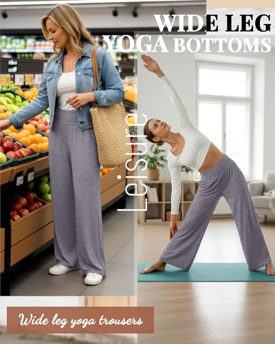 Miniatura 41 de Neer - Conjunto de 3 pantalones de yoga de pierna ancha para mujer - Pantalones deportivos cómodos, holgados, de cintura alta y casuales