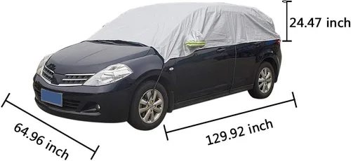 Miniatura 6 de JSCARLIFE Cubierta de media cubierta de automóvil impermeable, cubierta de nieve para parabrisas impermeable, resistente al viento, a prueba