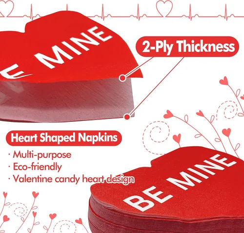 Miniatura 3 de 180 servilletas para el día de San Valentín, en forma de corazón, corazón rojo, desechables para cenas, almuerzos, bebidas, suministros de fiesta