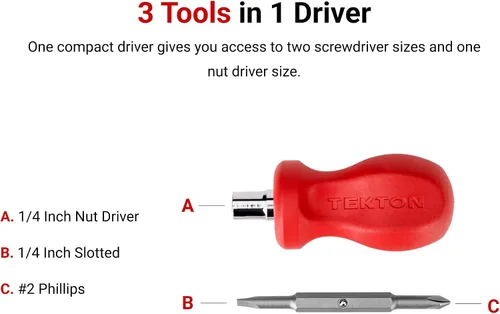 Miniatura 2 de TEKTON 3 en 1 Stubby Phillips/Slotted Multi-Bit Driver (#2 x 1/4 in., Negro) DMT13002