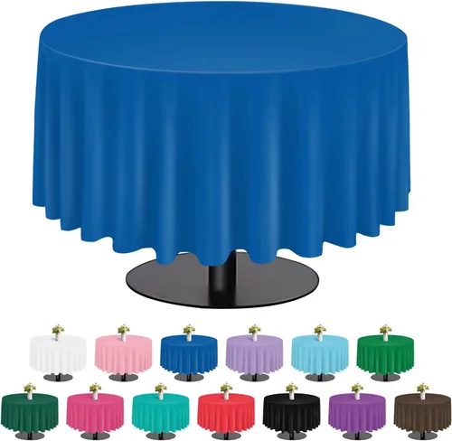 Miniatura 13 de tujol Paquete de 6 manteles de plástico de 84 pulgadas, manteles redondos desechables, manteles de plástico para fiestas