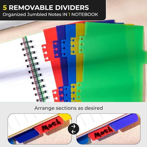 Miniatura 2 de CAGIE Cuaderno de 5 asignaturas con divisores, 220 páginas, cuadernos en espiral con pestañas de 5 x 7 pulgadas, cuaderno encuadernado en espiral A5