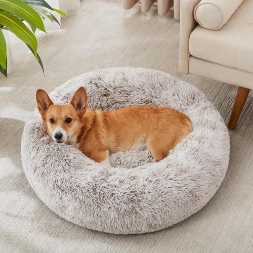Miniatura 56 de WESTERN HOME WH Cama calmante para perros y gatos, dona acogedora anti-ansiedad, cama redonda cálida y acogedora de piel sintética, suave y azul