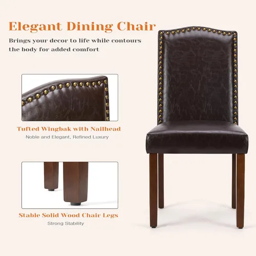Miniatura 6 de Juego de 4 sillas de cocina modernas tapizadas de tela con ribete de cabeza de clavo y soporte lumbar ergonómico para sala de estar y comedor Marrón