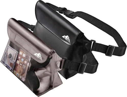 Miniatura 17 de HEETA Paquete de 2 bolsas impermeables con correa para la cintura, bolsa seca táctil con cinturón ajustable para teléfono, objetos de valor