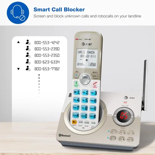 Miniatura 2 de AT&T DECT 6.0 Teléfono inalámbrico, 4 auriculares, bloqueador de llamadas inteligente, conexión Bluetooth a celda, contestador automático, pantalla