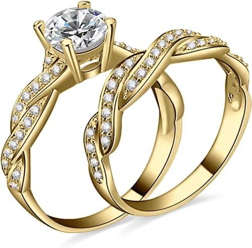 Miniatura 11 de JewelryPalace Anillos de compromiso para mujer, plata de ley 925 chapada en oro de 14 quilates, anillos de promesa de circonita cúbica para ella