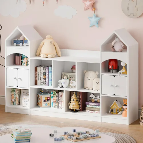 Miniatura 3 de Vabches Estantería para niños con forma de castillo, vitrina para niños, organizador de almacenamiento de juguetes multifuncional, estantería Blanco