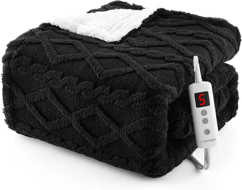 Miniatura 18 de CAROMIO Manta eléctrica tamaño Queen con doble control, manta térmica gruesa de sherpa con 10 niveles de calefacción y 10 ajustes de tiempo, manta