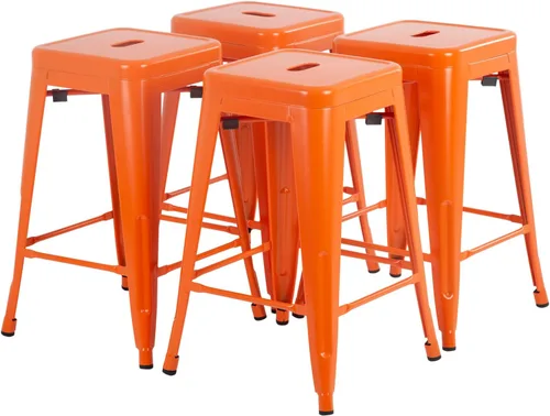 Miniatura 15 de FDW Taburetes de bar de metal, altura de mostrador, sillas de bar industriales, taburete de patio, taburete apilable sin espalda, taburetes de negro